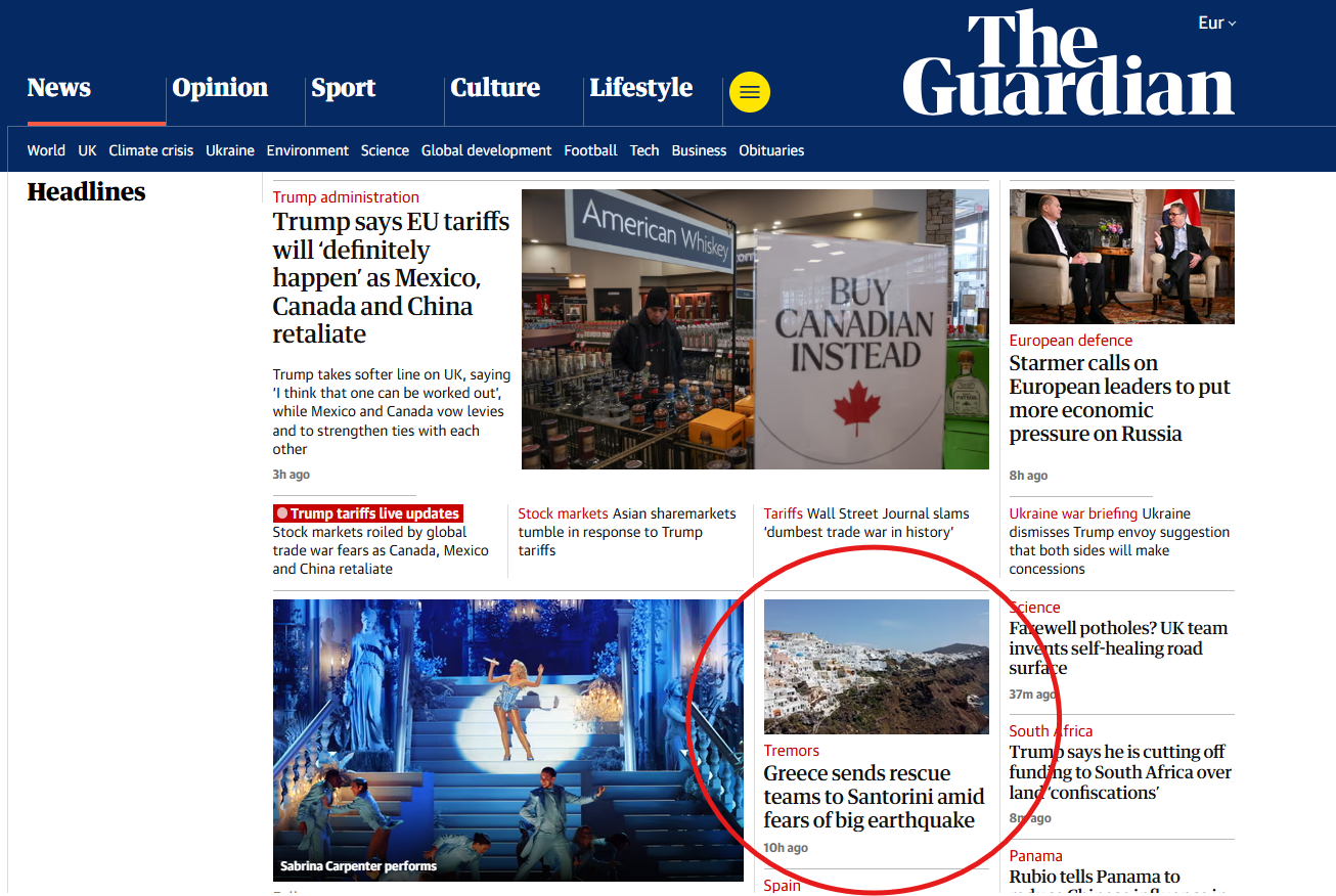 Τι γράφει ο The Guardian για τους σεισμούς σε Σαντορίνη και Αμοργό